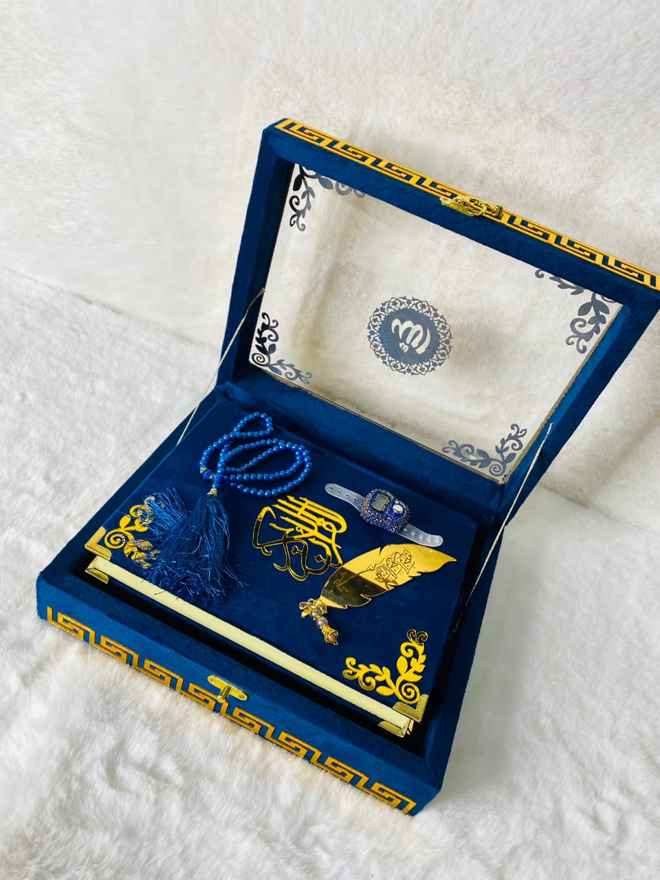 Kanz ul Iman Acrylic box velvet (63B) Blue
