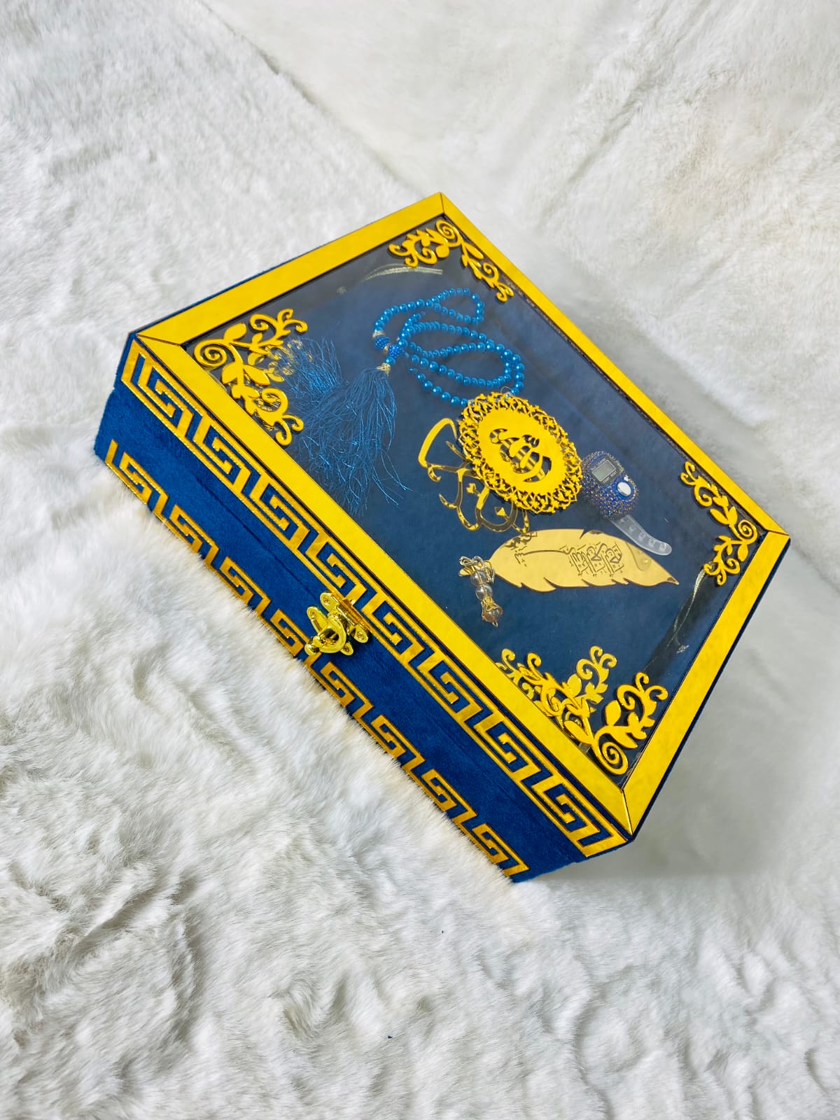 Kanz ul Iman Acrylic box velvet (63B) Blue
