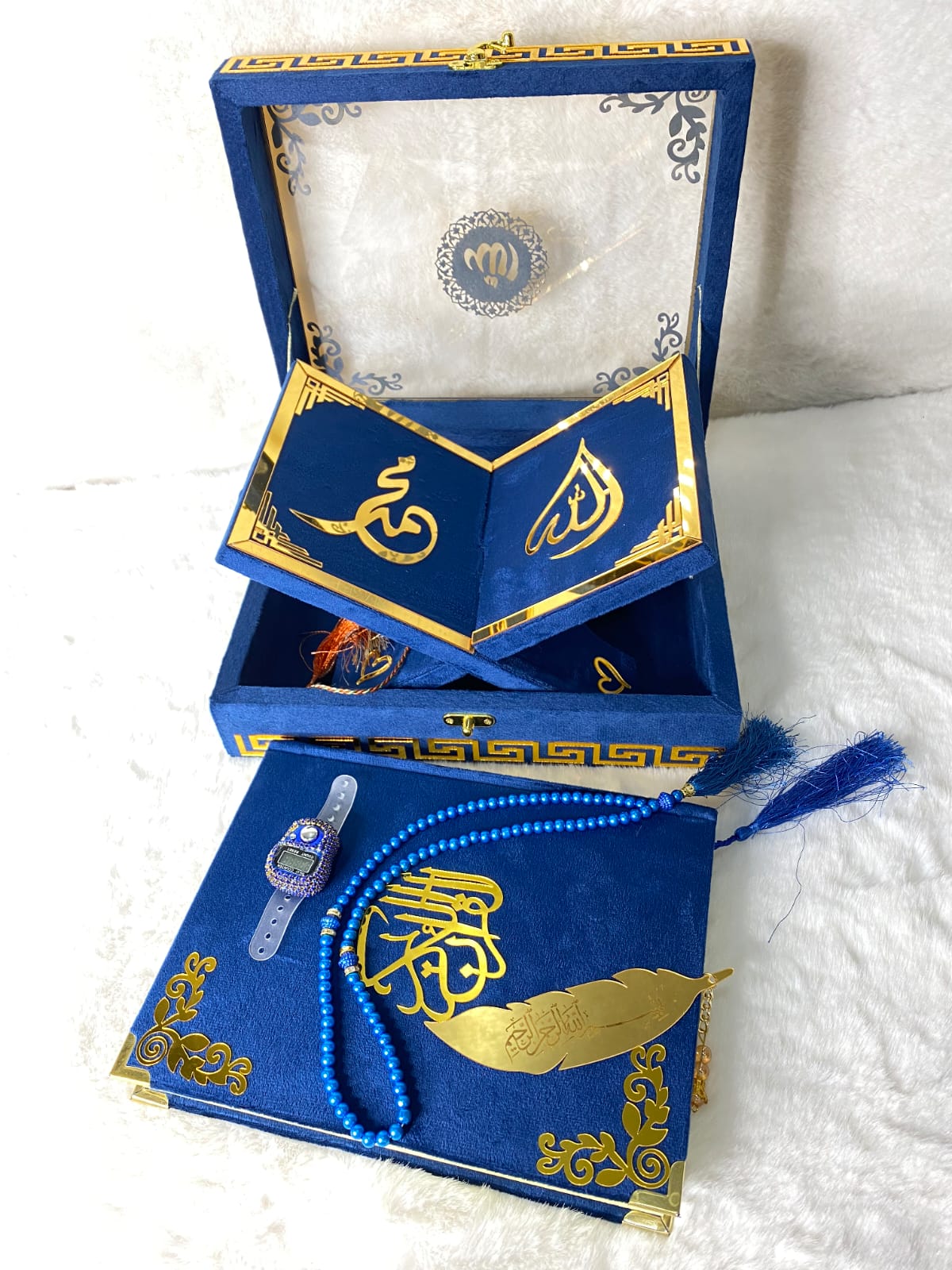 Kanz ul Iman Acrylic box velvet (63B) Blue