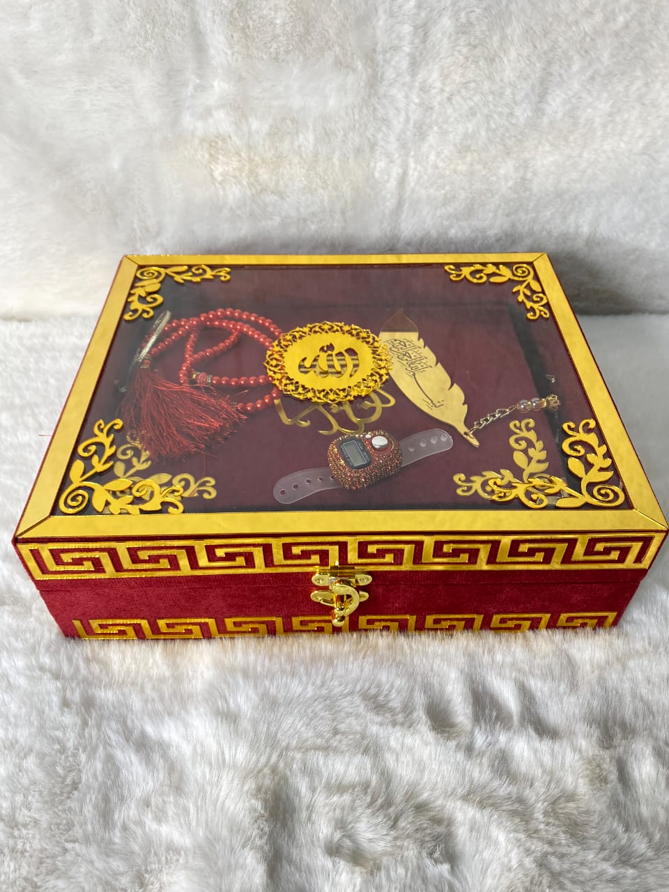 Kanz ul Iman Acrylic box velvet (63B) Mehroon