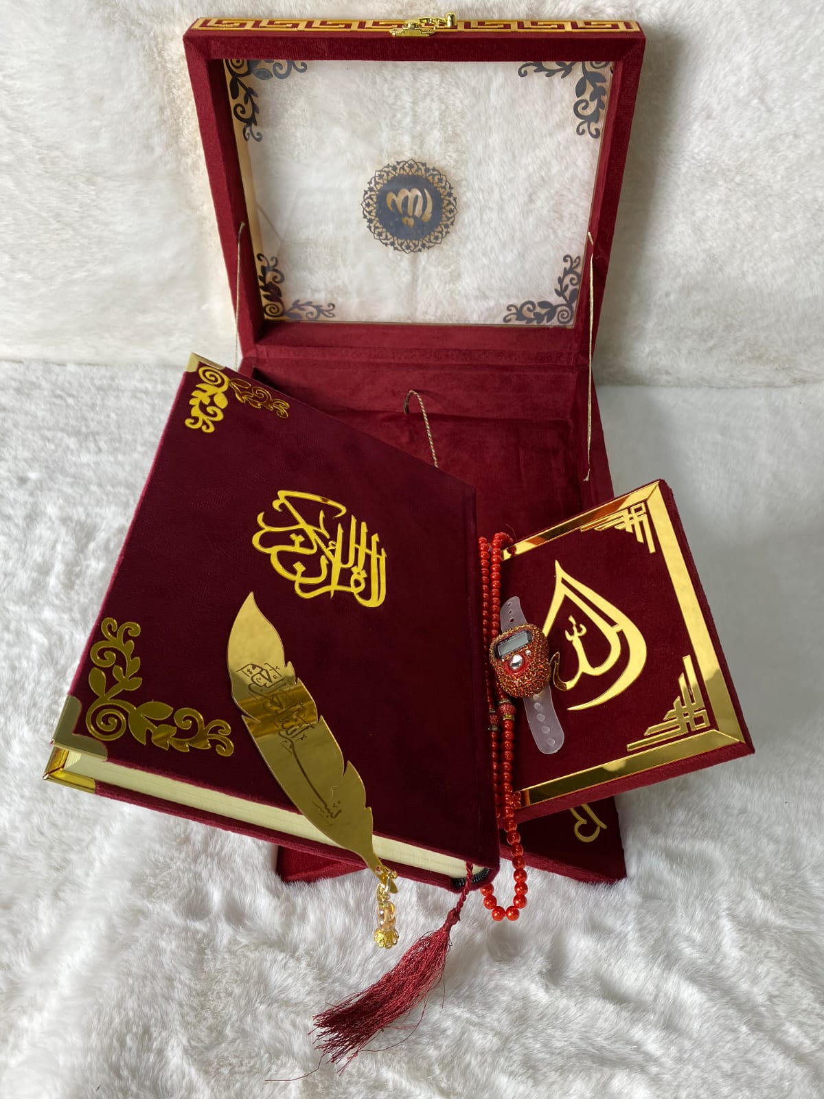 Tajweedi Large Acrylic box velvet (20B) Mehroon