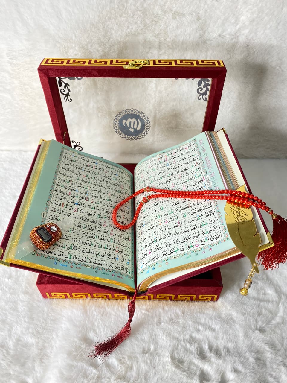 Tajweedi Large Acrylic box velvet (20B) Mehroon